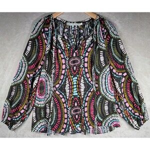 Marie Oliver Wynter Blouse Top Silk Sz XL Long Sleeve Neck Tie Multicolor